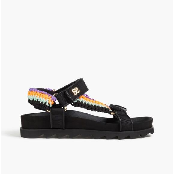 Sandro Black Leather Crochet-Knit Platform Sport Sandals EU 36 NEW - Picture 1 of 12